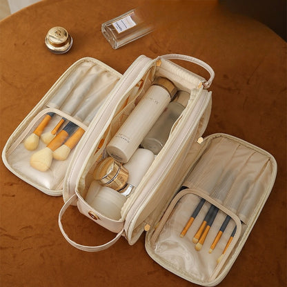 Leather bag+ skin care+ Makeup+ Beauty Organizer" with Triple zip