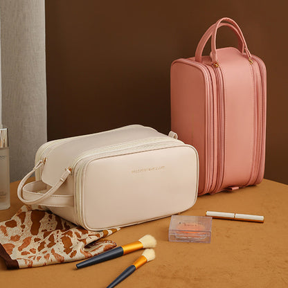 Leather bag+ skin care+ Makeup+ Beauty Organizer" with Triple zip